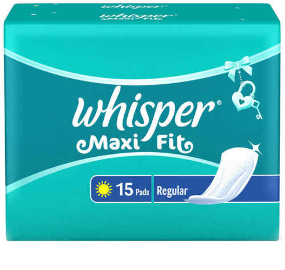 WHISPER MAXI FIT SANITARY PADS - REGULAR (15 PADS)