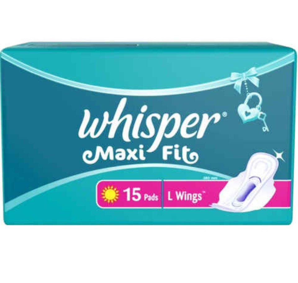 WHISPER MAXI FIT 15 PADS L WINGS SANITARY NAPKEENS