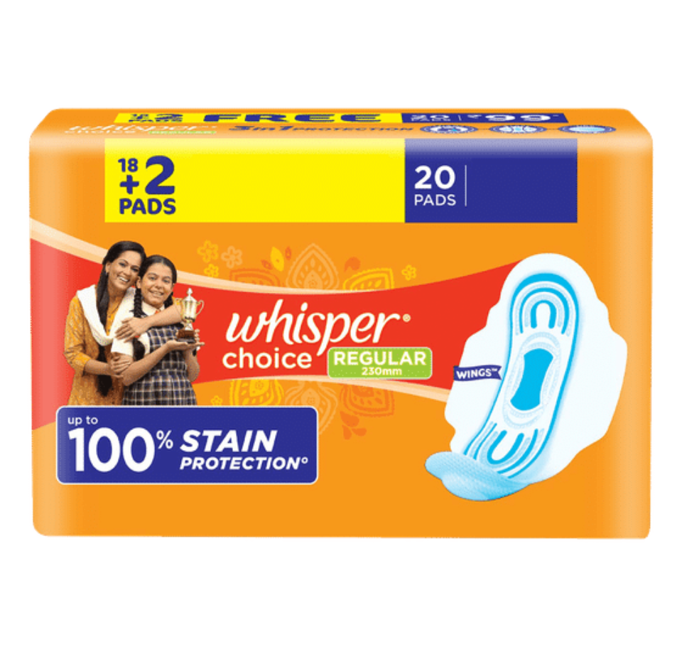 WHISPER CHOICE REGULAR WITH WINGS 20 PADS