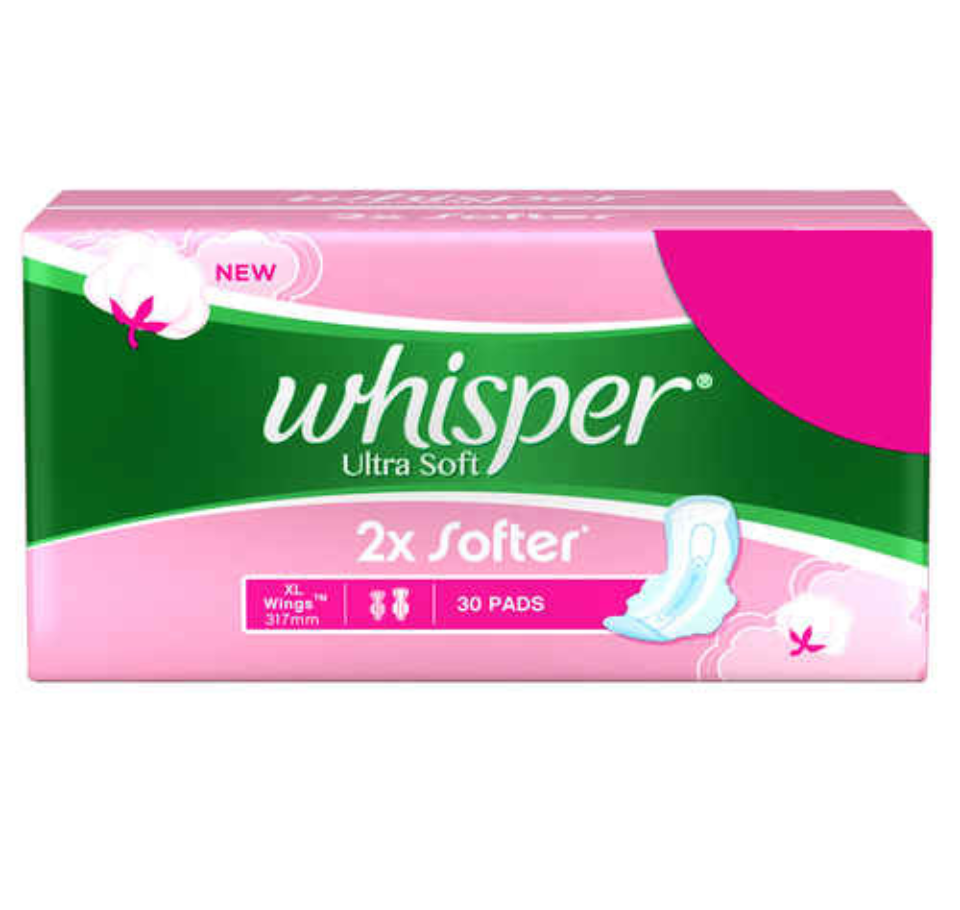WHISPER ULTRA SOFT SANITARY PADS - XL WINGS (30 PADS)