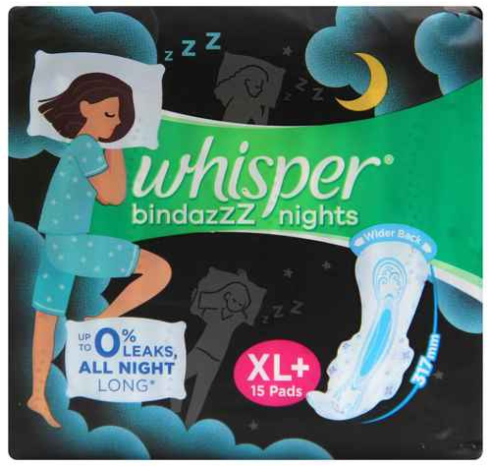 WHISPER BINDAZZZ NIGHTS XL (15 pads)