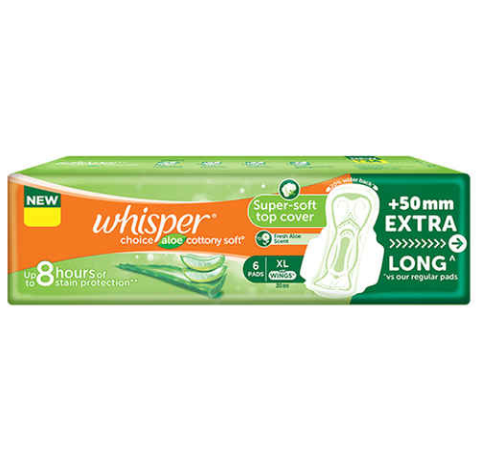 WHISPER CHOICE ALOE COTTONY SOFT REGULAR WINGS (6 pads)