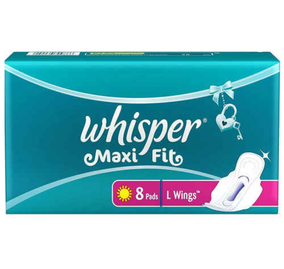 WHISPER MAXI FIT 8PADS L WINGS SANITARY NAPKEENS