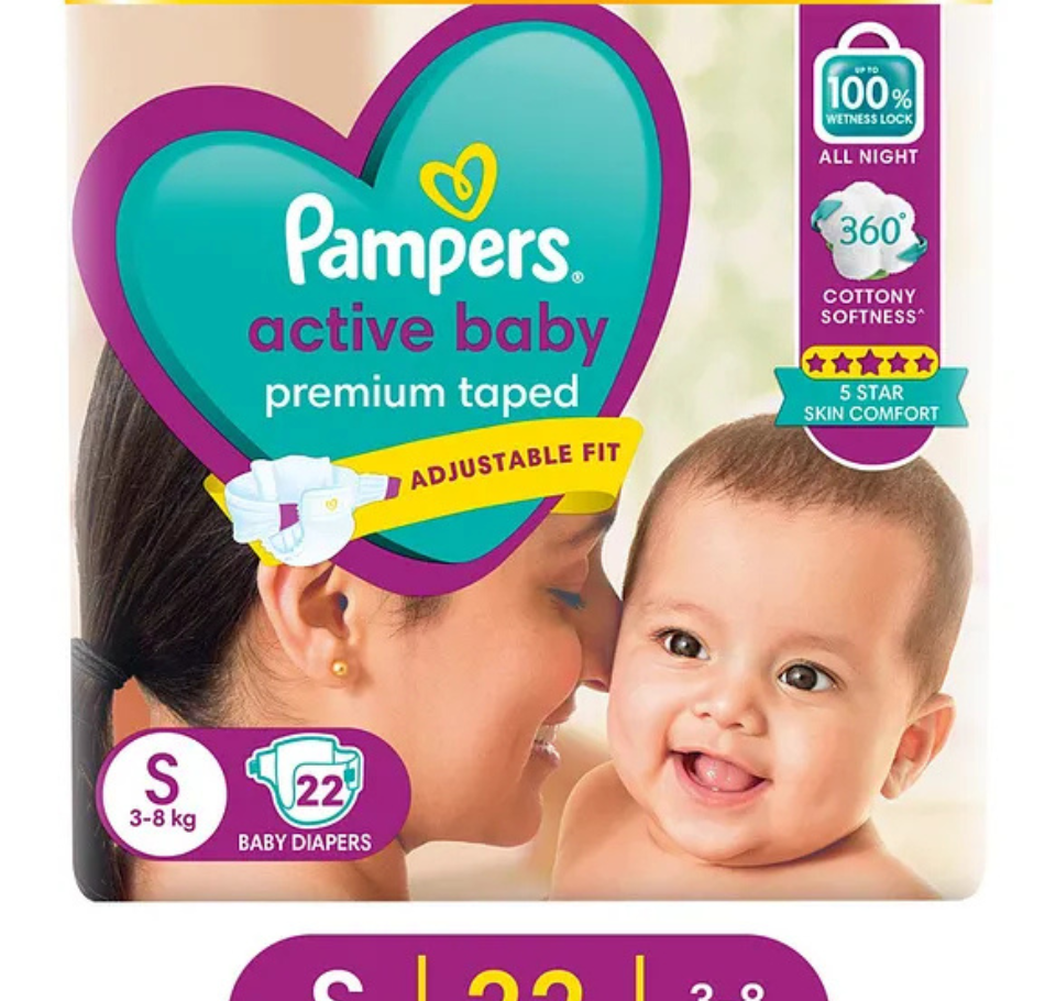 PAMPERS ACTIVE BABY DIAPERS - SMALL pack of 22
