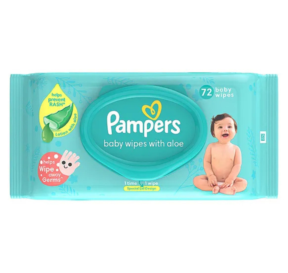 PAMPERS BABY WIPES NATURAL ALOE UNSCENTED TUB 72 wipes