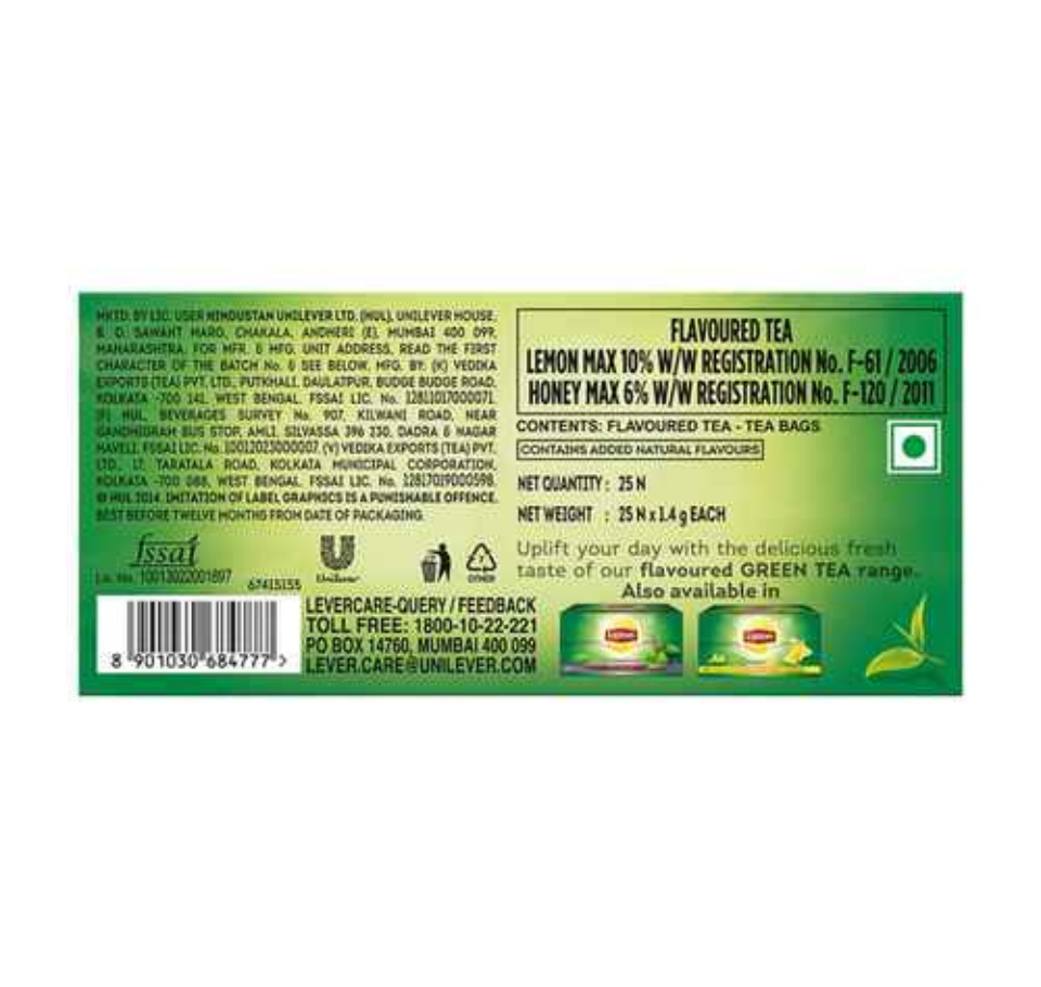LIPTON GREEN TEA HONEY LEMON 25 TEA BAGS