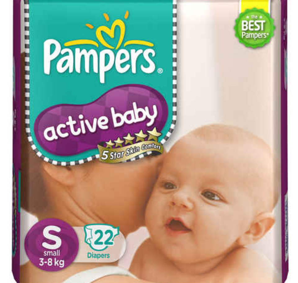 PAMPERS ACTIVE BABY DIAPERS - SMALL pack of 22