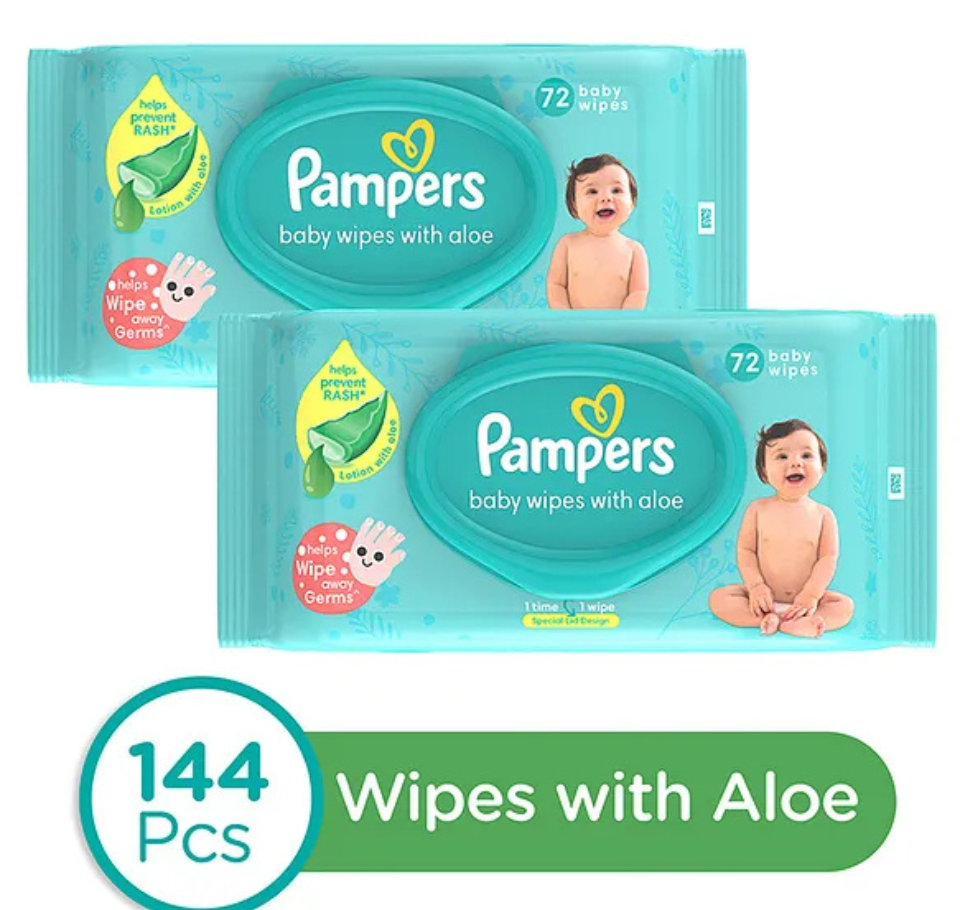 PAMPERS BABY WIPES NATURAL ALOE UNSCENTED TUB 72 wipes