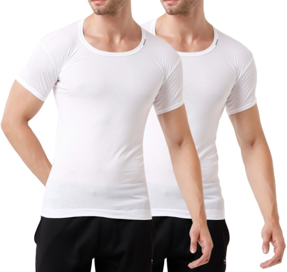 Rupa Frontline Round Neck Sleeve Men's Vest - 80 cm (S) - White: 2 Piece