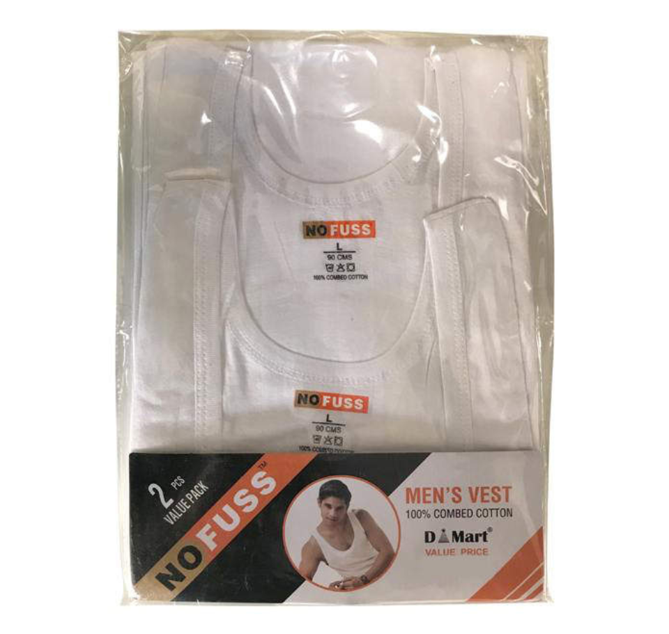 No Fuss Men's Cotton Vest Sleeveless - 90 cm