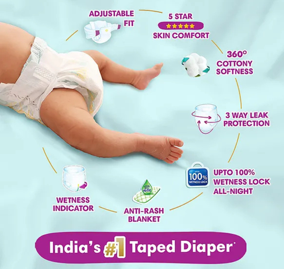 PAMPERS ACTIVE BABY DIAPERS - SMALL pack of 22