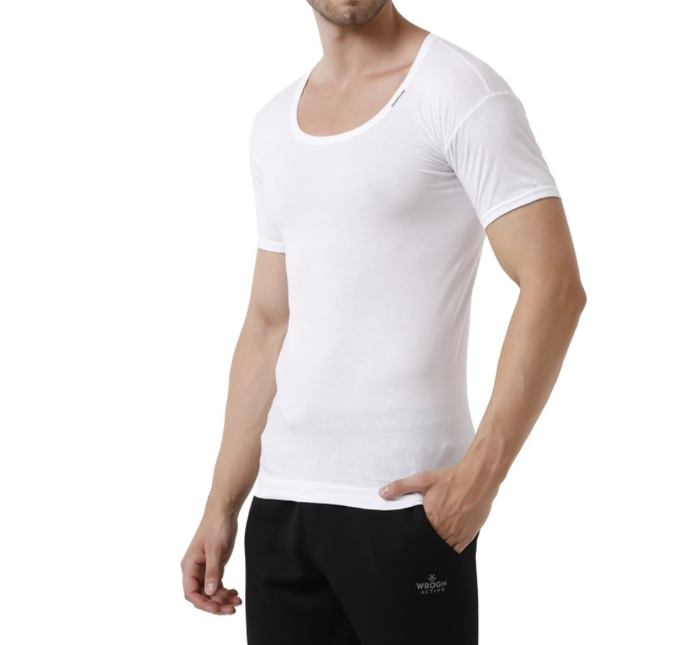 Rupa Frontline Round Neck Sleeve Men's Vest - 80 cm (S) - White: 2 Piece