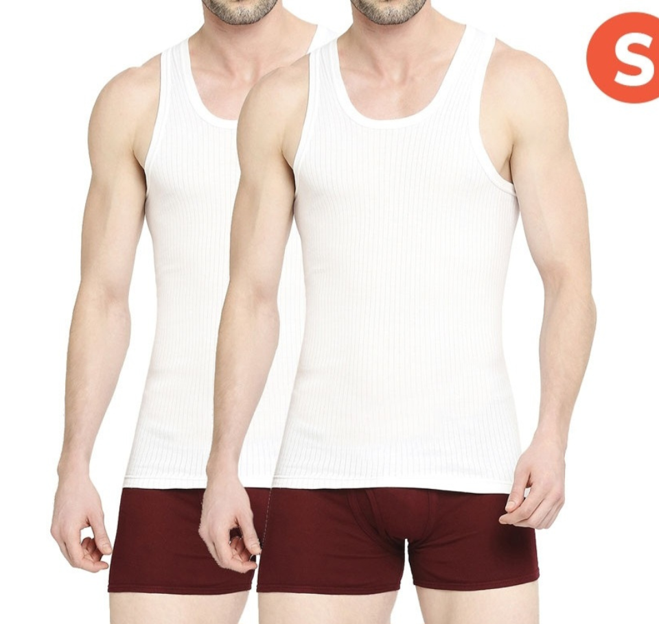 VIP Array Round Neck Men's White Vest - 80cm (S): 2 Piece
